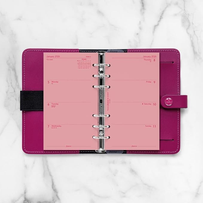 Filofax Calendar Diary Refill, Personal/Compact Size, Week-to-View, Pink Paper, Unruled, English, 2026 (C68478-26)