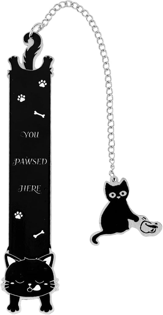 Cat Bookmark, Zinc Alloy Adorable Silver Bookmark with Cute Pendant Funny Reading Accessories for Men Women Book Enthusiasts (Alien Innovation Black Cat)