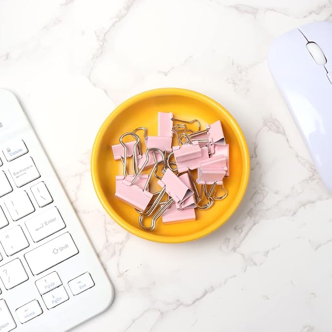 MEI YI TIAN Small Ceramic Paperclip Holder for Desk, Round Paper Clip Holder Push Pin Organizer Macaron Yellow Paper Clip Dispenser Desktop Organizer Cute Storage Plate Desk Accessories