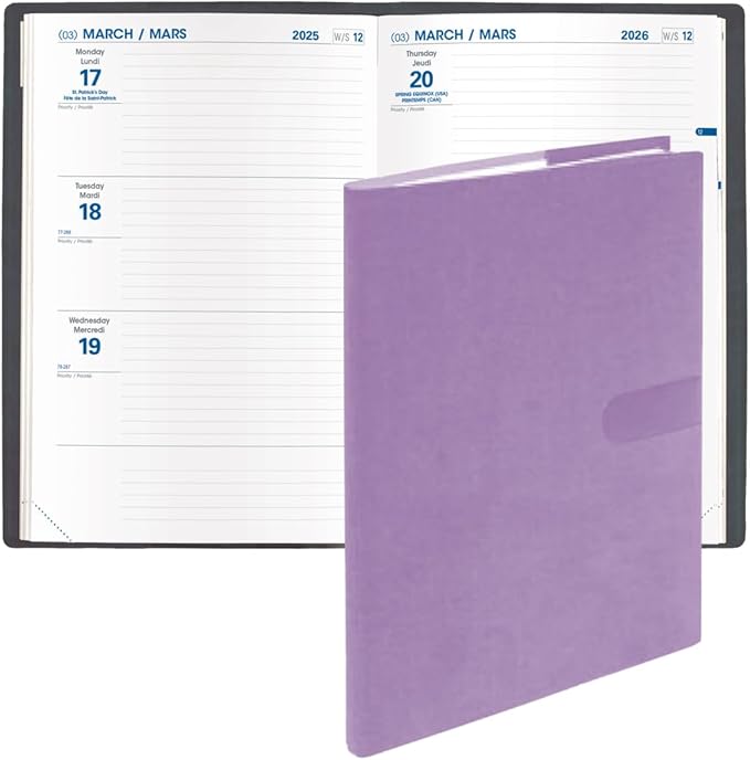 Quo Vadis 2026 Hebdo - Bi-Lingual (EN/FR) - Weekly/Monthly Planner - 12 Months, Jan. to Dec. - 6 1/4 x 9 3/8" - Smooth Faux Suede Texas Violet Covers - Productivity Time Management Organizer