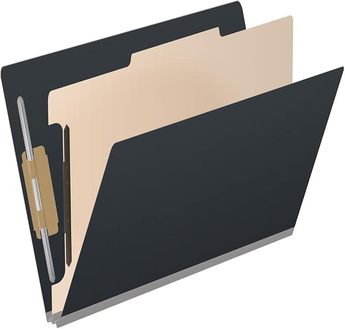 Pressboard Classification Folders, Full Cut End Tab, Letter Size, 1 Divider, Black (Box of 10)