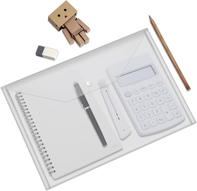 JIKIOU 30pcs Plastic Envelopes, Clear Reusable Poly Envelope Waterproof File Folder with Snap Button, Us Letter/A4 Size