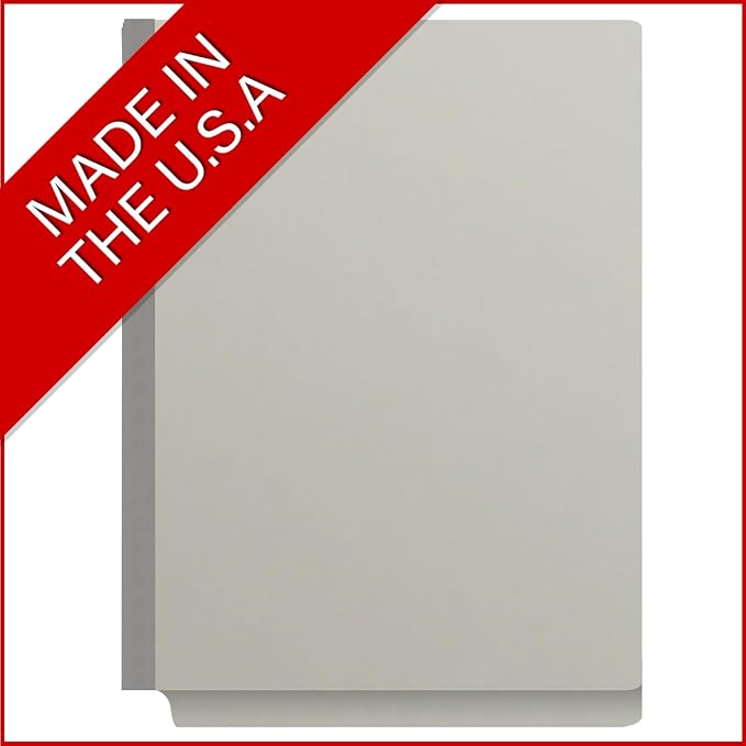 25 Pt. Pressboard Classification Folders, Full Cut End Tab, Letter Size, 2 Dividers, Light Gray (Box of 10)