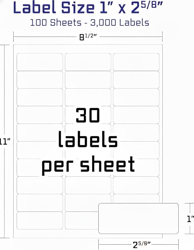 Easy Peeling Printable Address Shipping Labels, 2.625" x 1" | Customizable Sticker | White | 3,000 Blank Mailing and Shipping Labels | Inkjet and Laser Printer Guaranteed | Blank Labels