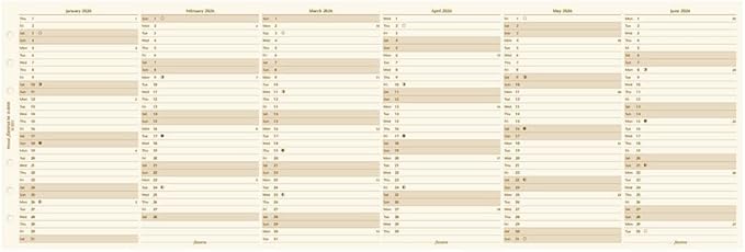 Filofax Calendar Diary Refill, Personal/Compact Size, Vertical Year Planner, Cotton Cream Paper, English, 2026 (C68408-26)