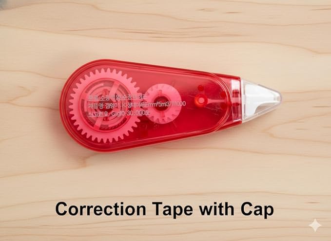 Correction Tape Mini with Cap, (Pack of 3), Compact White-Out Tape, Rotating Head for Smooth Application, 5mm x 16.4ft Each, Office & School Supplies