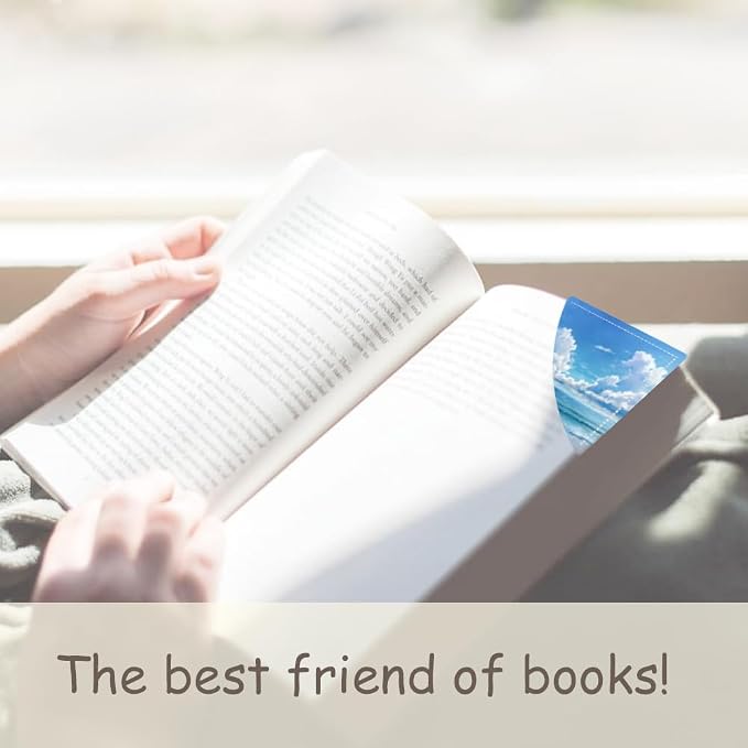2PCS PU Leather Bookmarks 3.5x3.5 Inch Ocean Sky Cloud Design | PU leather bookmarks with ocean sky cloud design for beach novels, travel notes, summer reading and sea lovers.