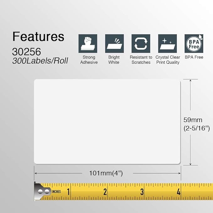 BETCKEY - Compatible DYMO 30256 (2-5/16" x 4") Replacement Shipping Labels - Compatible with Rollo, DYMO Labelwriter 450, 4XL & Zebra Desktop Printers[1 Rolls/300 Labels]