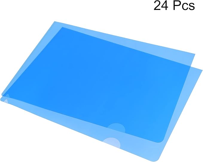 PATIKIL L Type Folders 24 Pack A4 Plastic File Project Pockets Clear Paper Document Jacket Sleeve for Office, Blue
