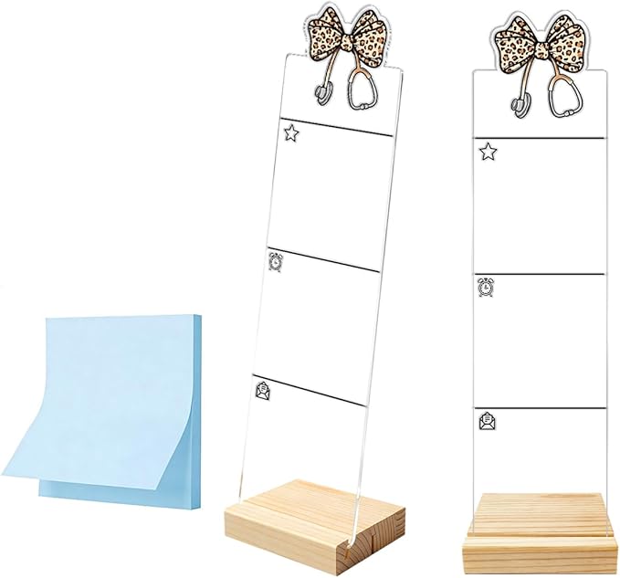 Monitor Memo Board Computer Monitor Memo Board Sticky Note Organizer Bow Stethoscope Acrylic Desk Accessories Removable Wooden Base Set Sticky Notes 100 Sheets 11.8×3.1 inches