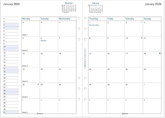Filofax Calendar Diary Refill, A5 Size, Month-to-View, White Paper, English, 2026 (C68510-26)