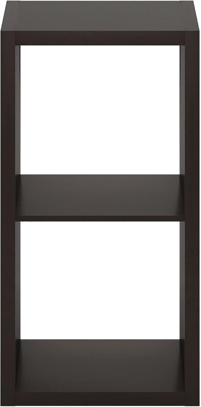 Furinno CUBICLE Book Shelf, 2-Cube Bookshelf, Extra Thick Frame Horizontally & Vertically Reversible Bookcase with Open Back, 14.6" x 16" x 30", for Living Room, Bedroom, Home Office, Black Dark Oak