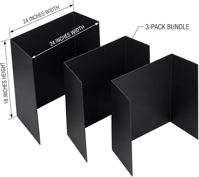 Trifold Poster Board, 24" x 16", Corrugated Project Boards for Science Fairs, School Projects, Event Displays, and Business Presentations, 3-Pack, Black
