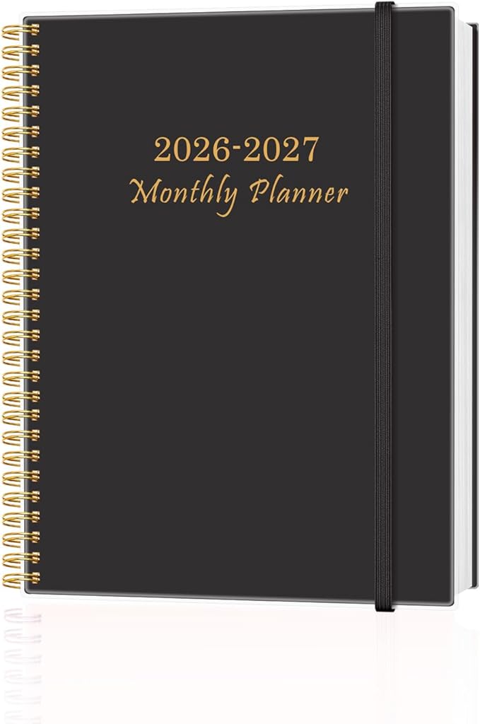 Monthly Planner 2026-2027 – Monthly Calendar from Julyl 2026 to December 2027, 18 Month Planner with Spiral Binding, Inner Pocket, Elastic Closure, 8.5" x 11", Black