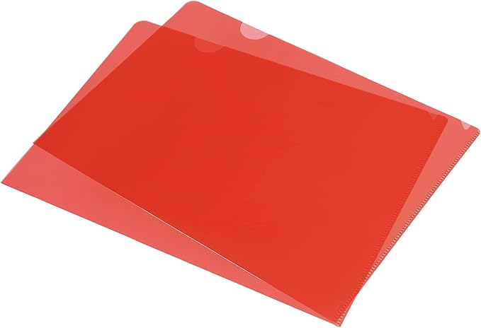 PATIKIL L Type Folders 12 Pack A4 Plastic File Project Pockets Clear Paper Document Jacket Sleeve for Office, Red