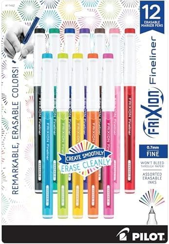PILOT FriXion Fineliner Erasable Marker Pens, Fine Point 0.5 mm, Pack of 12, Assorted Colors, Erasable Pens - Ideal for School, Journaling, & Office Writing (Pack of 12)