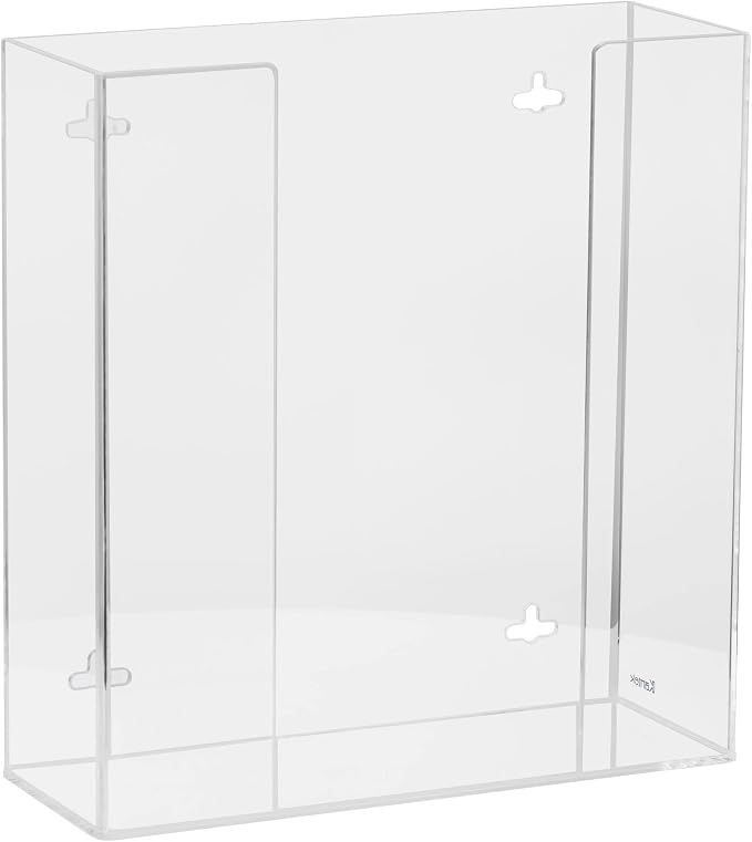 Kantek Wall Mounted Acrylic Glove Box Holder Dispenser, Double (2) Box Capacity, for Use in Food Service, Healthcare, Hospitals, Restaurants, 10.3" x 3.8" x 10.7", Clear