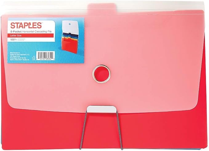 Staples Cascading Poly Expanding File, 6‑Pocket Letter‑Size Organizer, Wall‑Hanging Vertical Design, Multicolor – Space‑Saving Document Storage