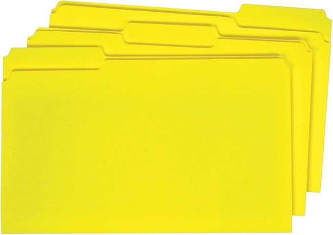 Staples File Folders, Legal Size, 1/3‑Cut Tabs, Assorted Colors, Heavy‑Duty Paper Stock, 100/Box
