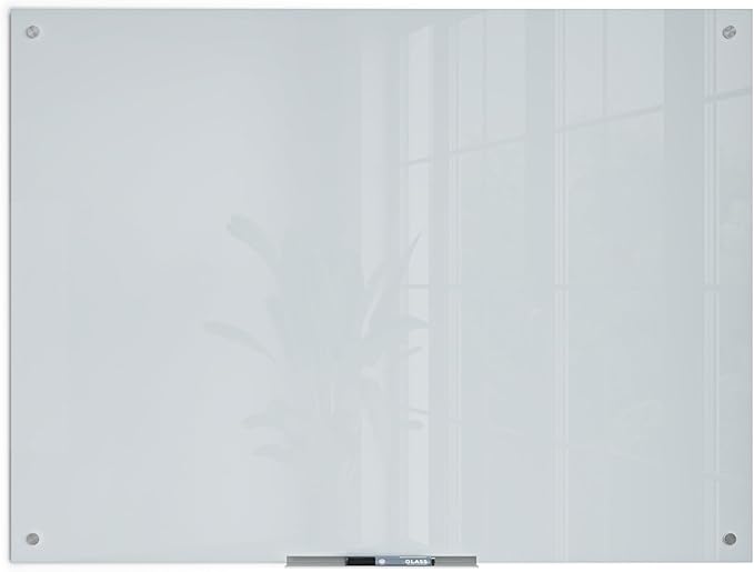 U Brands Glass Whiteboard 36" x 48", Frameless White Frosted Dry Erase Board, Wall Mounted for Office, Home, and Classroom, Includes Marker