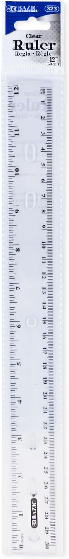 BAZIC Products Plastic Clear Rulers 12 inch (30cm), Inches Centimeter Metric Ruler Measuring Long Ruler, Straight Edge Ruler for Students School Supplies, 24-Pack
