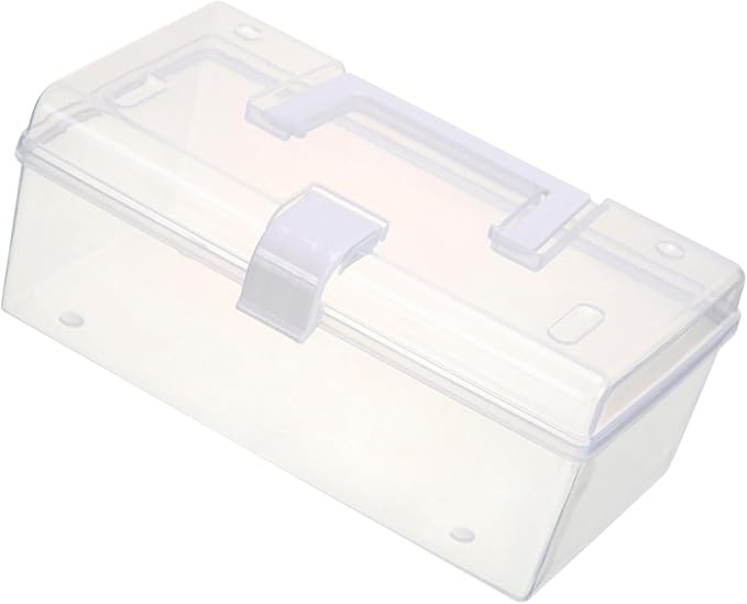 Transparent Storage Box Large Capacity Handheld Desktop Organizer Portable Multifunctional Storage Container with Handle for Home Office (L)