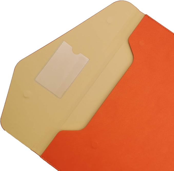 PU A4 Leather File Folder Document Holder Folder Stylish Portfolio Envelope Case with Strap and Invisible Magnetic Closure (Orange)
