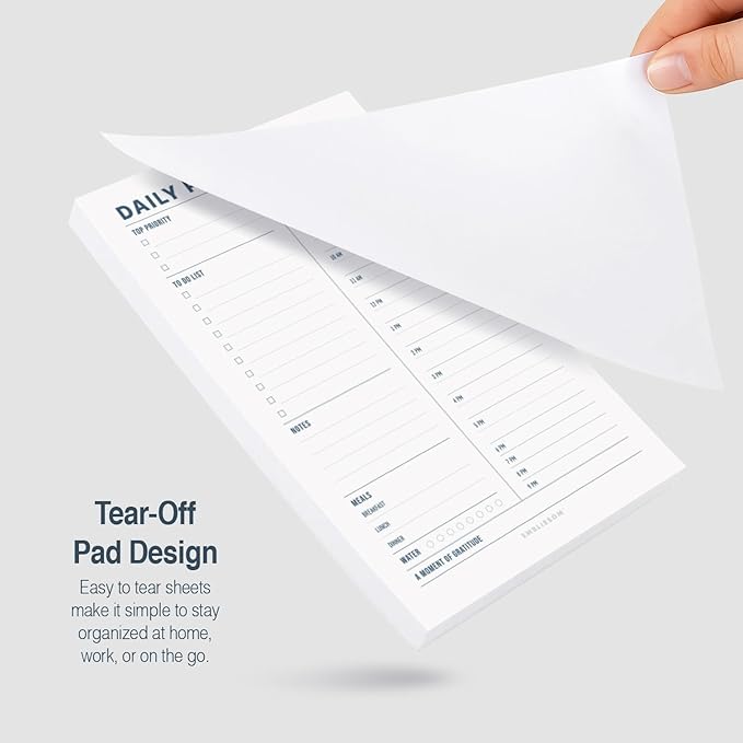 Daily Planner Notepad, 5.5 x 8.5" Tear-Off Pad – 70 Undated Sheets Focus-Enhancing Desktop Organizer with Hourly Schedule, To-Do List for Work, School (White, Minimalist, 2 Pack)