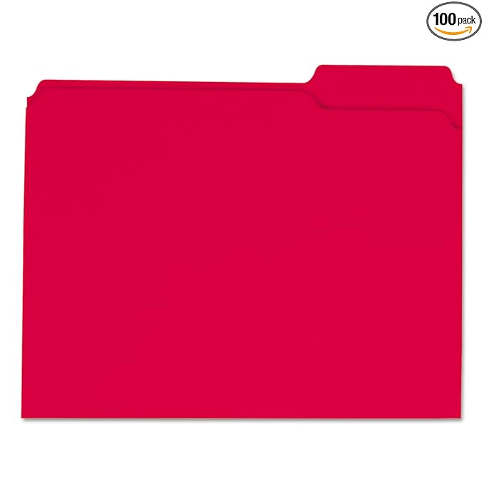 Universal Red Reinforced Top Tab File Folder, Letter Size, 1/3 Cut, Pack of 100