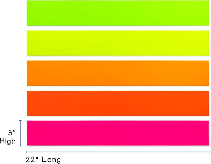 Hygloss Unruled Sentence Strips for Teachers - 25 Strips, 5 Bright Neon Colors - 3" x 22" - Perfect Classroom Supplies - Fluorescent Cardstock, Teacher Must Haves