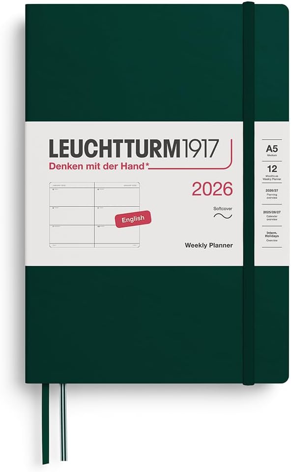 LEUCHTTURM1917 - Weekly Planner 2026, Softcover, Medium (A5), Forest Green (Jan 1 - Dec 31, 2026)