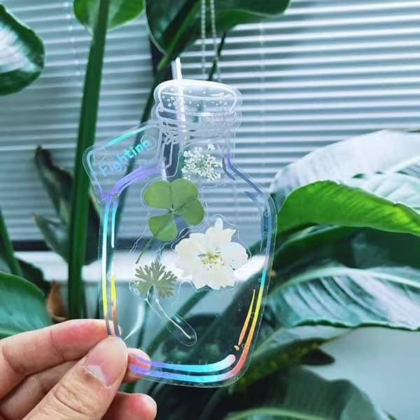20PC Large Size Coloful Bookmark, Flower Page Clips Bookmarks, Children Gifts Handmade DIY Transparent Beautiful Flower Page, Glass Bottle Wishing Bottle Stickerr