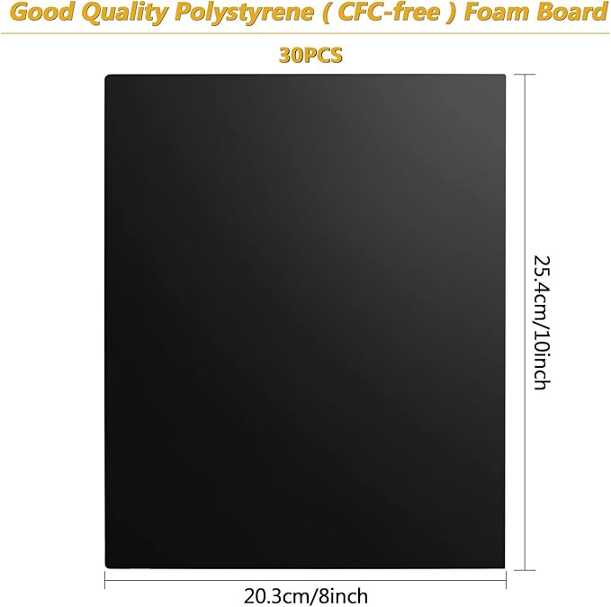 30Pcs Black Foam Board 10 x 8 inch Black Poster Board 3/16" Thick Foam Core Board Black Foam Backing Boards for Crafts Poster Making Art Presentations