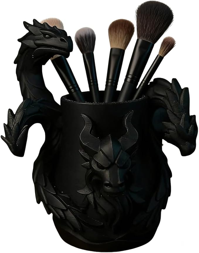 Mamarmot Gothic Three-Headed Dragon Makeup Brush Cup Storage Organizer, 3D Printed Cool Design, Office Supplies Desk Base, Desktop Decorative Holder for Men Women Gift (Three-Headed Dragon)