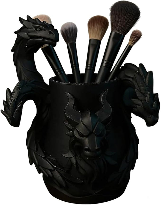 Gothic Three-Headed Dragon Makeup Brush Cup Storage Organizer, 3D Printed Cool Design, Office Supplies Desk Base, Desktop Decorative Holder for Men Women Gift (Three-Headed Dragon)
