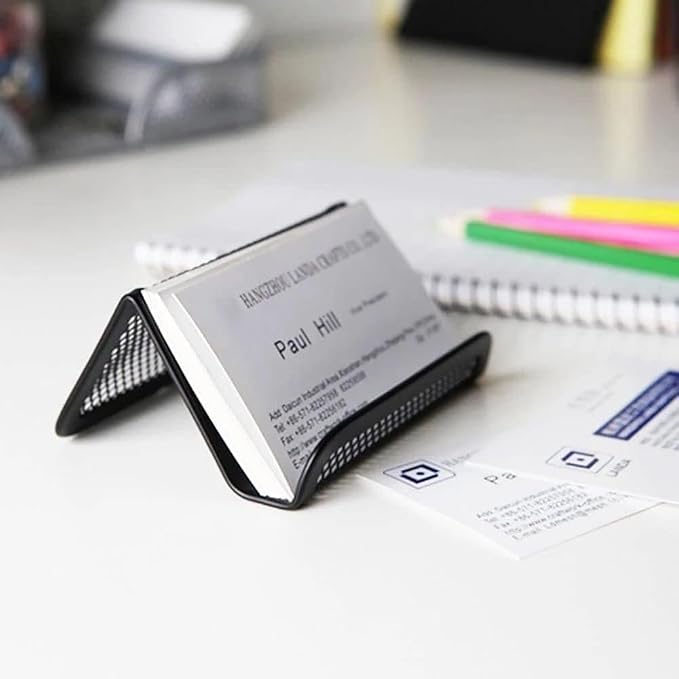 1pc Black Metal Business Card Display Holder,Office Desktop Credit Name Card Case,Office Card Collection Organizers Desk Storage Stand Index Card Filing Products,Desk Accessories