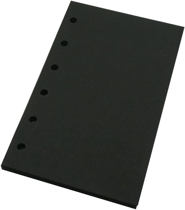 Harphia A7 Planner Refill Pocket 6 Ring Binder Blank Paper Black, Agenda Refill 40 Sheets 100gsm Black Plain Paper 3.23 x 4.92 inches