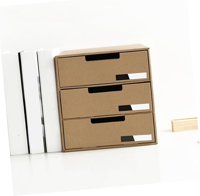 NUOBESTY Office Desk Organizers Kraft Paper Storage Bin Drawer Type Stationery Container Document Holder