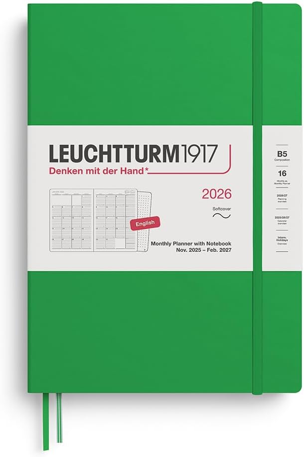 LEUCHTTURM1917 - Monthly Planner & Notebook 2026, Softcover, Composition (B5), Ruled, Spring Leaf (Nov 1, 2025 - Feb 28, 2027)