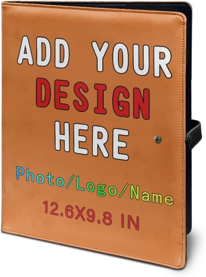 Personalized Padfolio with Logo Photo Name, Custom Business Portfolio Folder for A4 Clipboard Documents/Card Holder, Chocolate