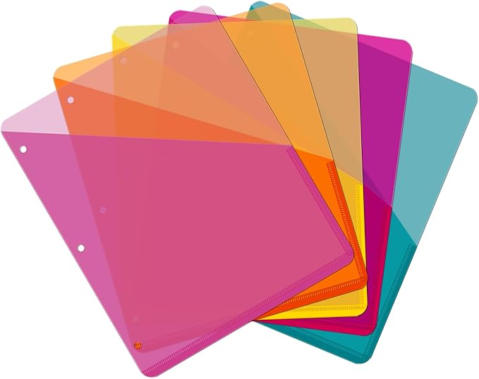 Maitys 5 Pack Binder Pockets 3 Hole Punch Clear Plastic Document Folders Binder Organizer Store Letter Size 8.5 x 11 Inch Paper Folders with Pockets Slash File Jacket for Office(Summer Color)