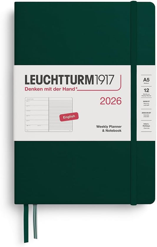 LEUCHTTURM1917 - Weekly Planner & Notebook 2026, Hardcover, Medium (A5), Ruled, Forest Green (Jan 1 - Dec 31, 2026)
