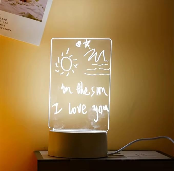 LED Vertical Message Board Light, Acrylic Writing Display Lamp with Stand, White