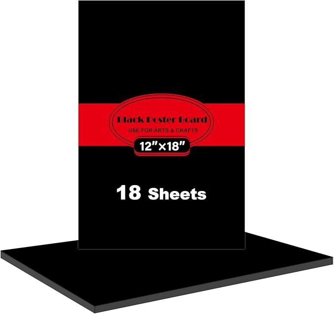 18 Pcs Black Poster Board Paper 12x18, ROOKEA Vision Boards Posterboard Bulk for School Projects Classroom Arts Craft Presentations Drawing Scrapbooking Blank Graphic Display