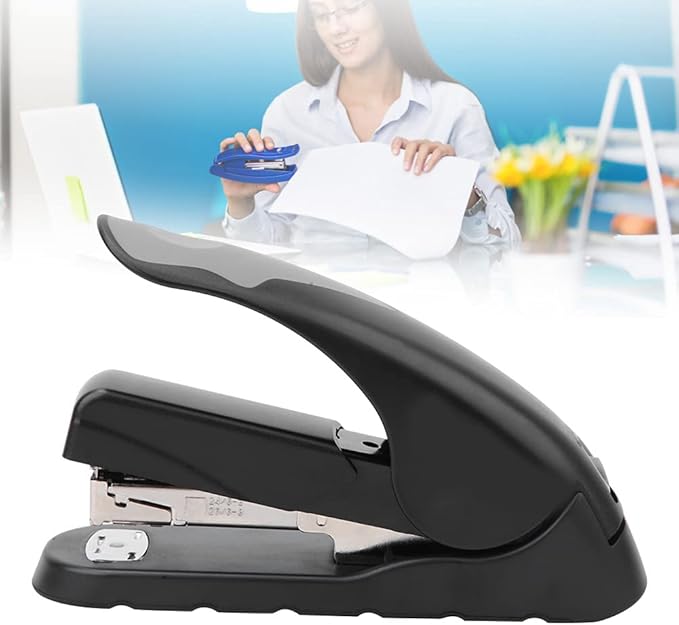Stapler - Book Stapler 20/40 Sheets Stapling Machine Bookbinding Stapler Soft Cushioned Handle One Button Needle Slot Reversible Groove (Black)