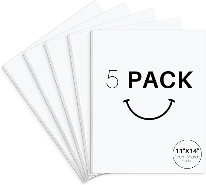 Golden State Art, Acid Free 5 Pack 11x14 White Foam Boards Foam Core Poster Board, 1/8'' Thick Polystyrene Foam Sheet for Projects, Mounting, Crafts, Art and Presentations