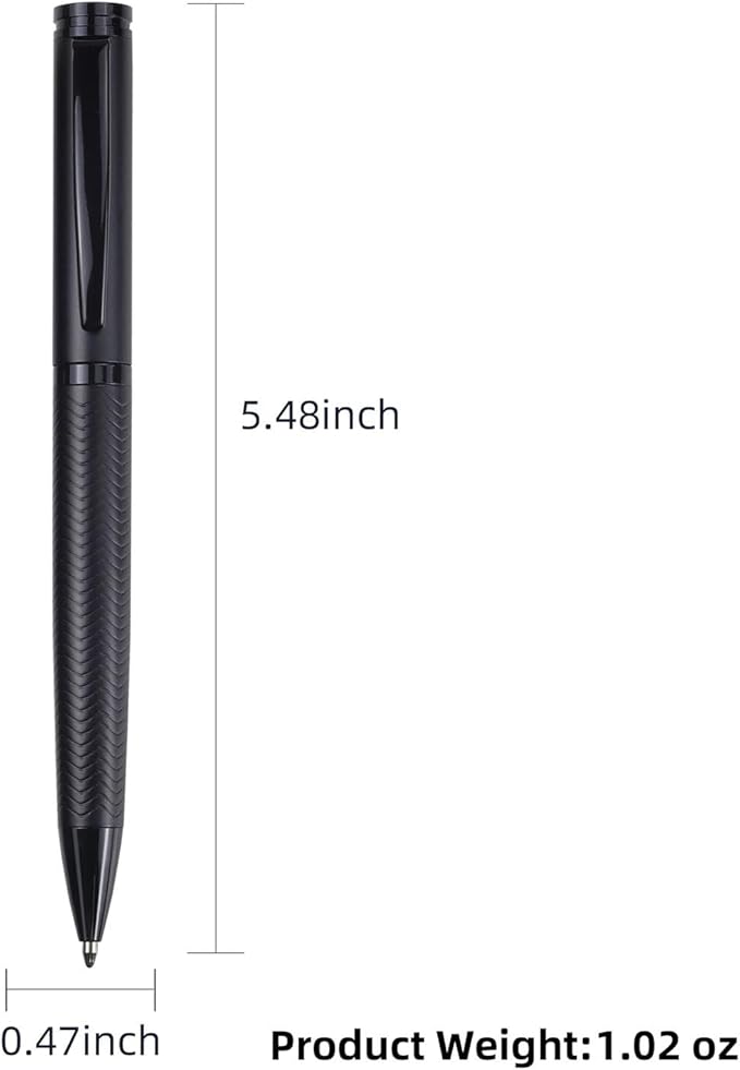 YUNCHUN 5PCS Medium Point Ballpoint Pens, Fancy Cool Metal Pens with 5 Extra Refills, Black Wave Stripe Ball Pens for Smooth Writing, Office Executive Business Professional Pen for Men & Women