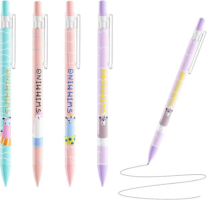 4Pcs Cute Animal Mechanical Pencils with Eraser 0.7mm Kawaii Cartoon Mechanical Pencil School Pencil for School Office Writing Draft Drawing