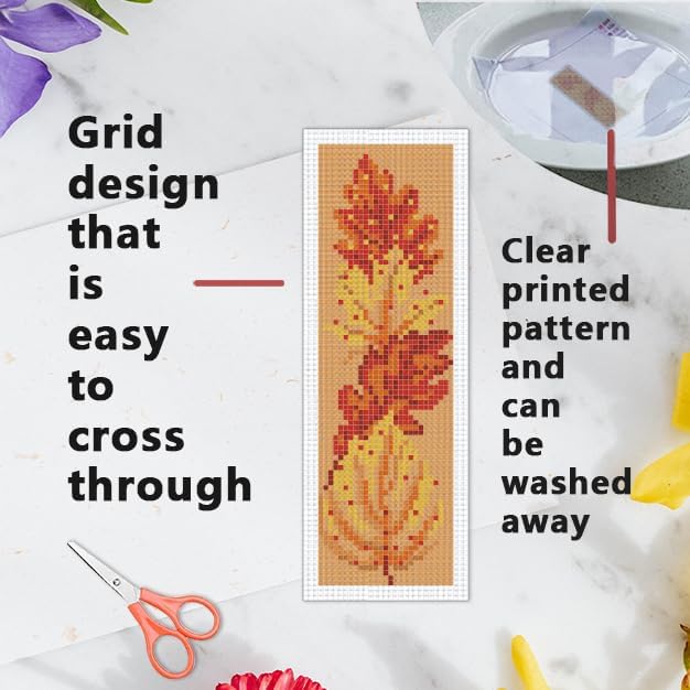 INFUNLY 6PCS Falling Leaf Cross Stitch Bookmark Kit for Adults Autumn Cross Stitch Kits DIY Crossstitch Kits Maple Leaves Stamped Embroidery Bookmark Kit with Instructions for Book Lovers Readers