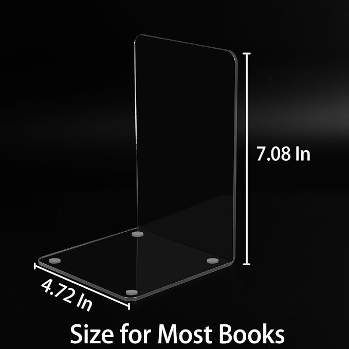 Adwikoso Clear Acrylic Book Ends, 16 Pcs Bookends for Shelves, Non-Slip Book Holder Stand, Decorative Book Stoppers for Heavy Duty Books Office Desktop Organizer